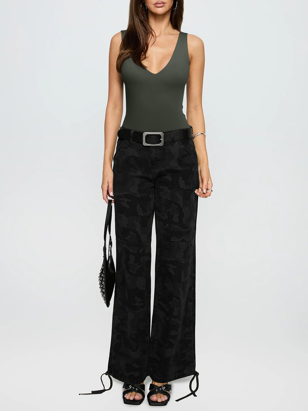 Plunge Deep V Neck Sleeveless V Backless Bodysuits Tops
