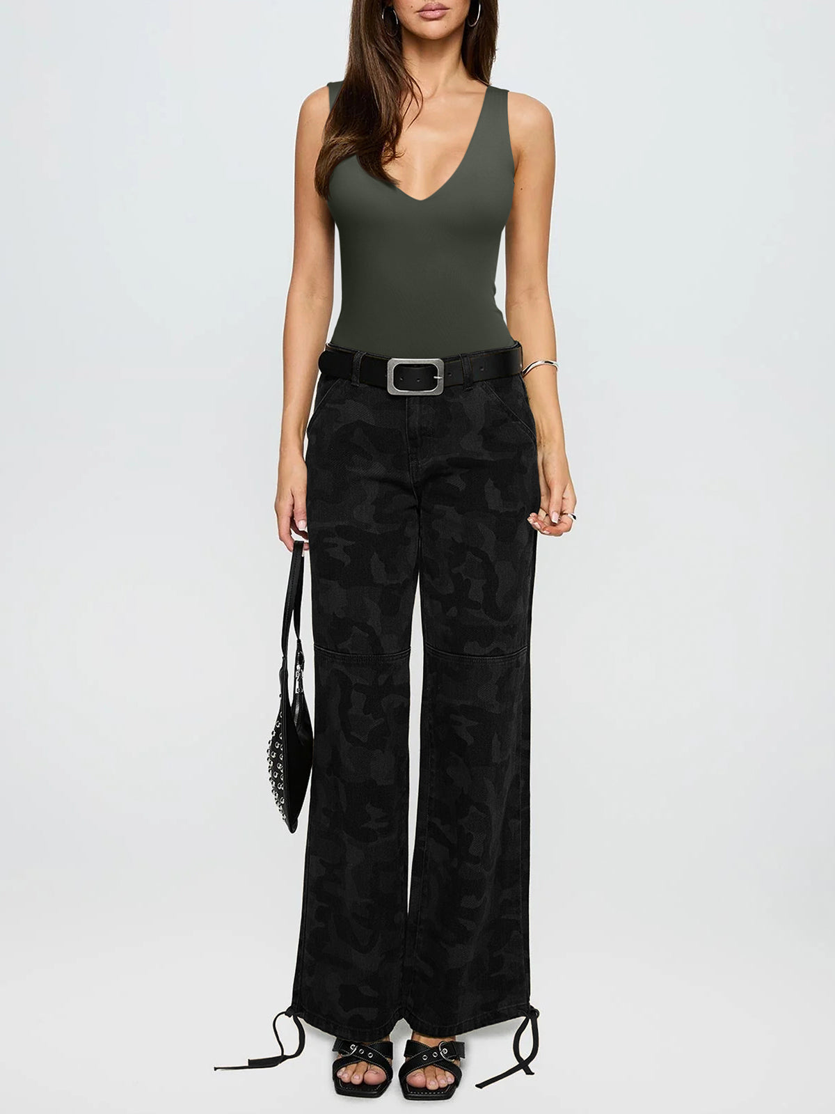 Plunge Deep V Neck Sleeveless V Backless Bodysuits Tops
