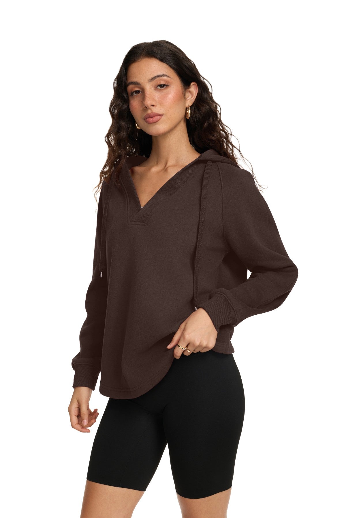 Oversized V Neck Hooded Pullover Sweatshirt