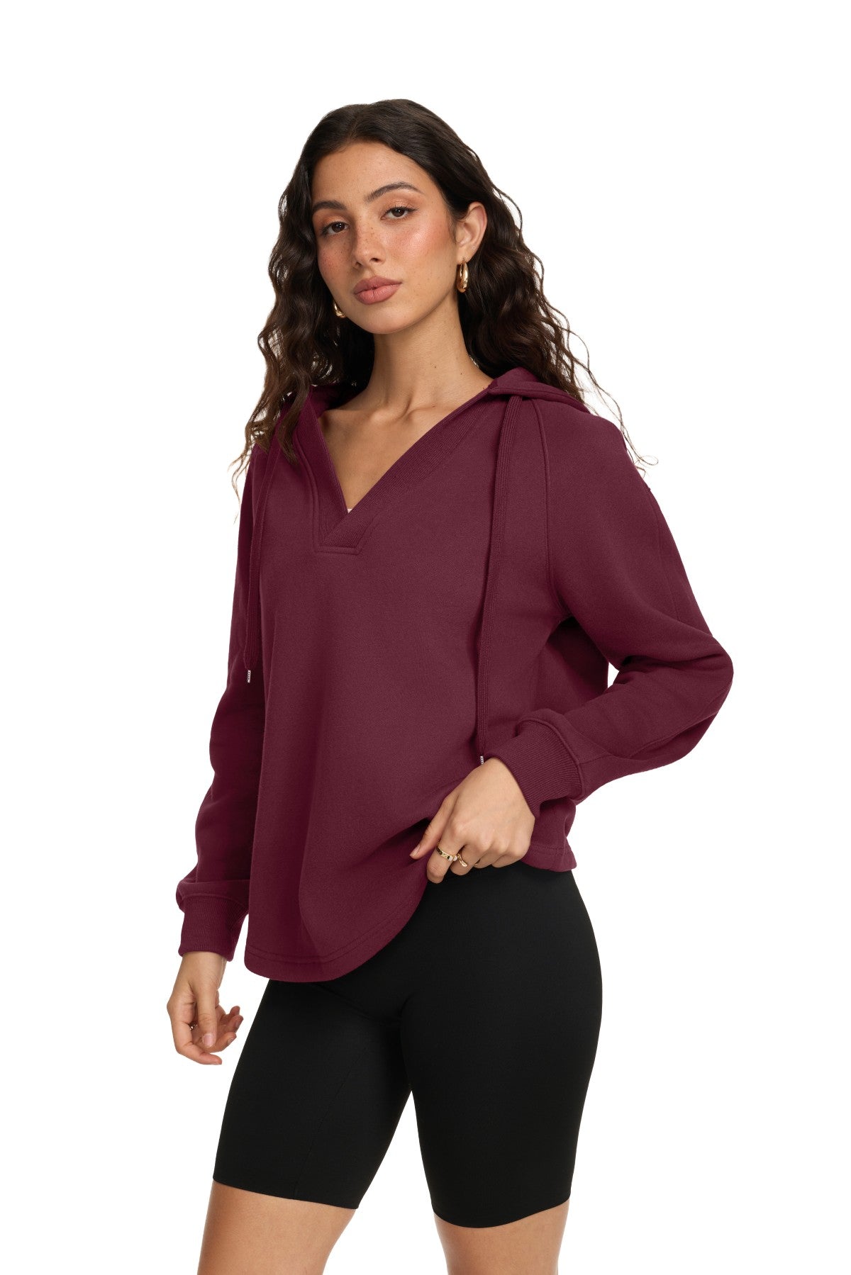 Oversized V Neck Hooded Pullover Sweatshirt