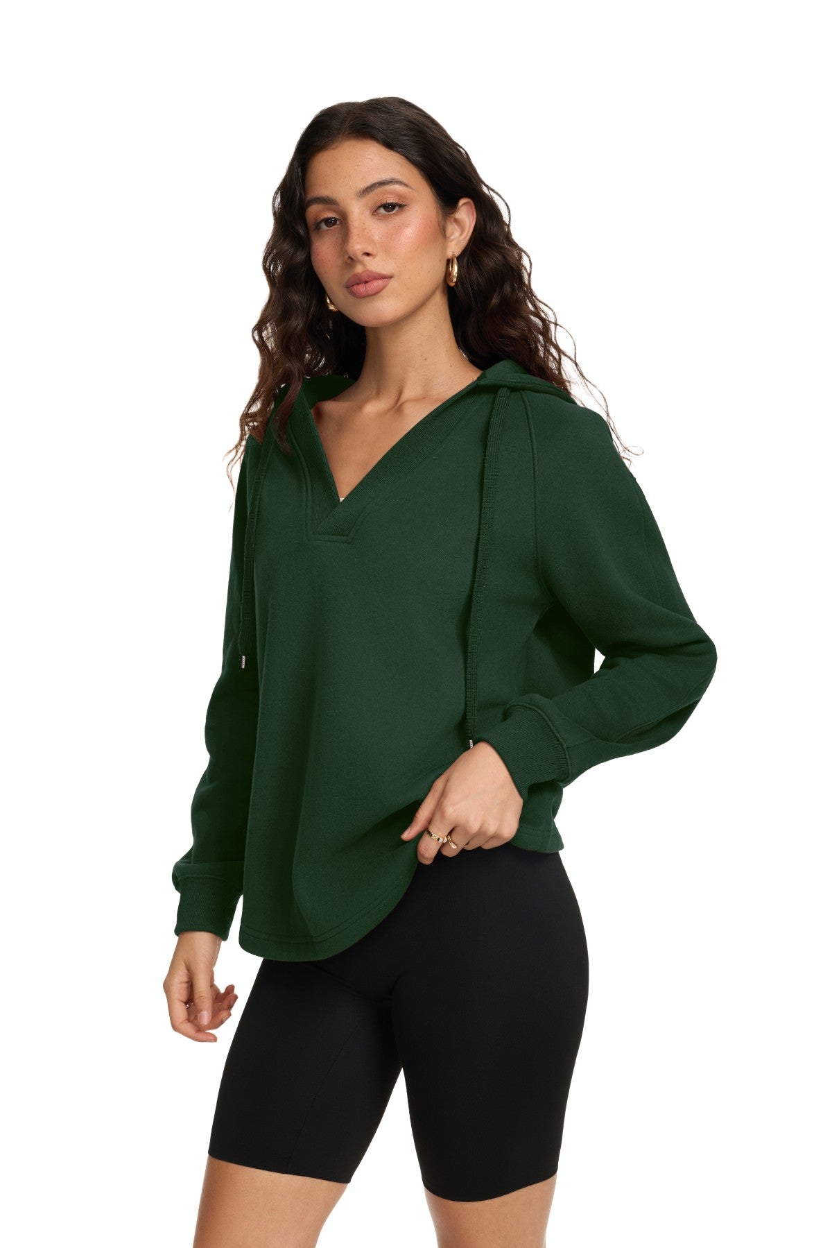 Oversized V Neck Hooded Pullover Sweatshirt