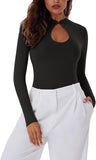 Keyhole Charm Long Sleeve Cut-Out Bodysuit - REORIA