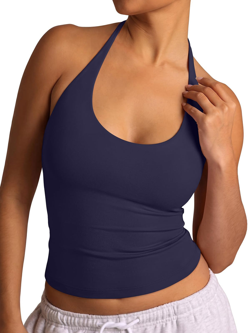 Halter Backless Tie Scoop Neck Double Lined Basic Top