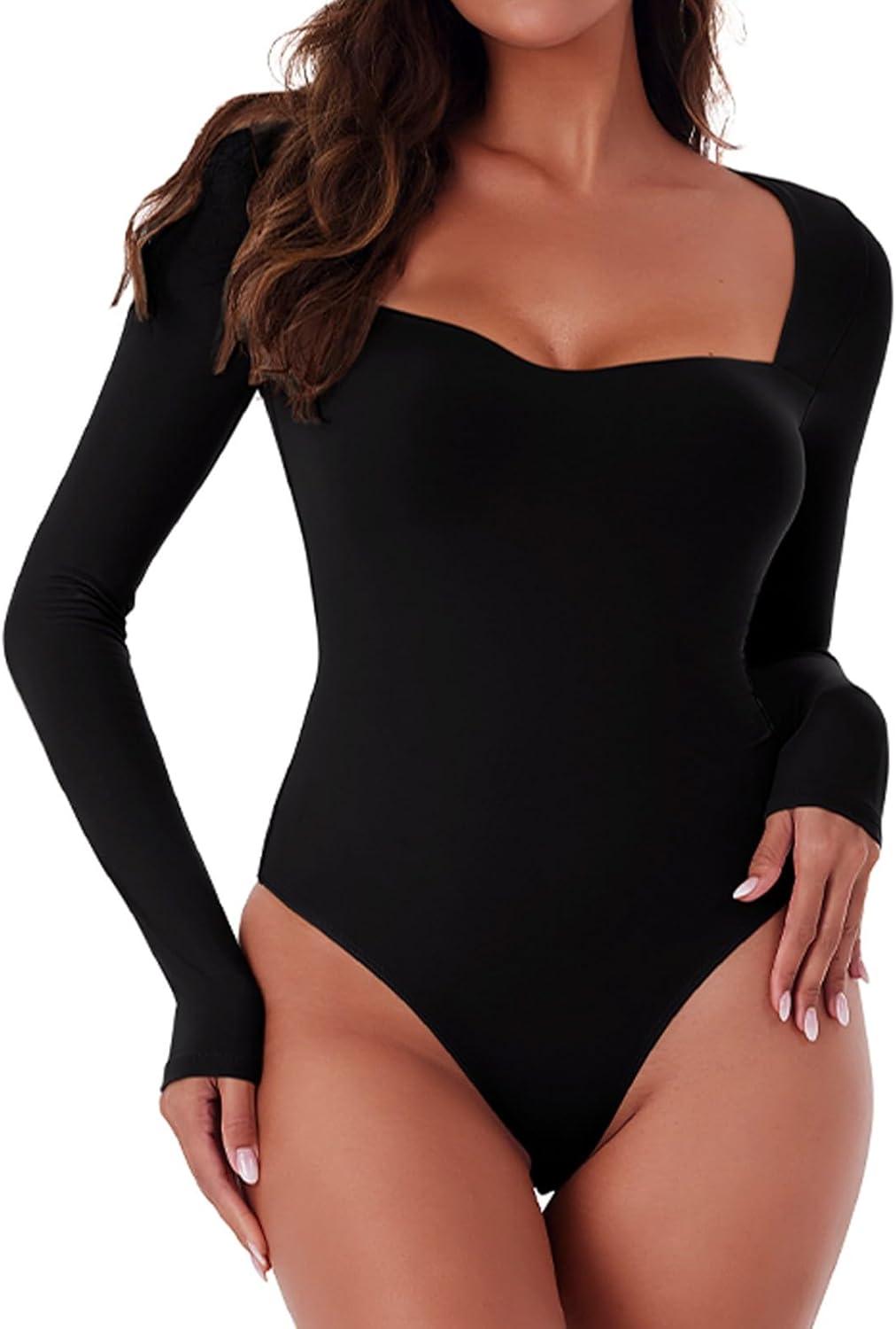 Square Sweetheart Neck Body Suit Going Out Double Lined Thong Top - REORIA
