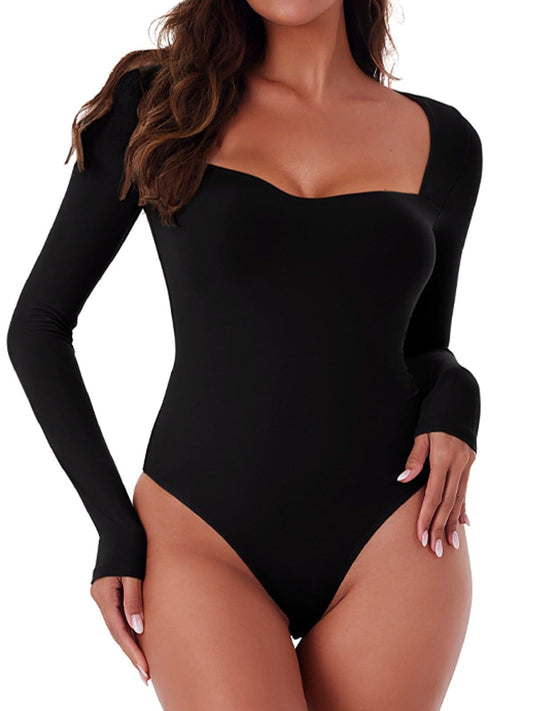 Square Sweetheart Neck Body Suit Going Out Double Lined Thong Top - REORIA