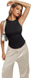 REORIA Womens High Neck Sleeveless Tank Tops Racerback Double Lined Basic Tops Summer Fitted Going Out Tops