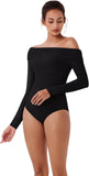Single Off-Shoulder Bodysuit Double Layer Ruching Sexy Elegant Tops - REORIA