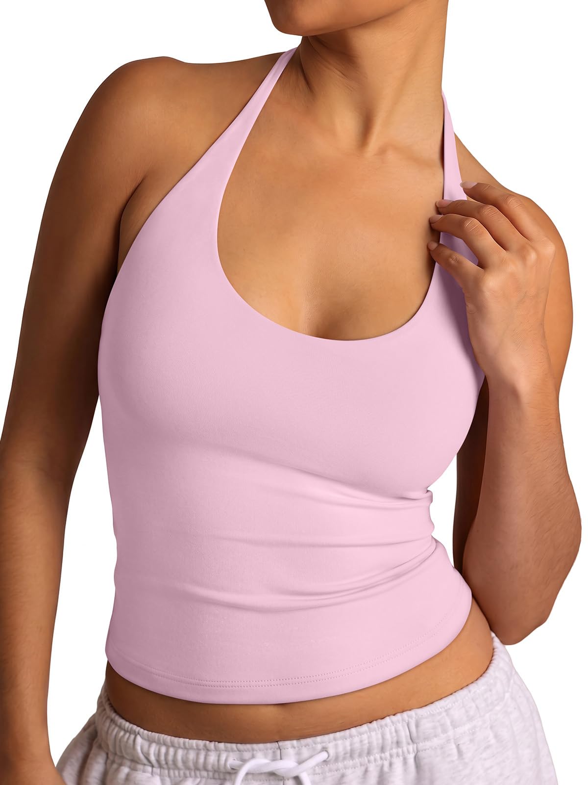 Halter Backless Tie Scoop Neck Double Lined Basic Top