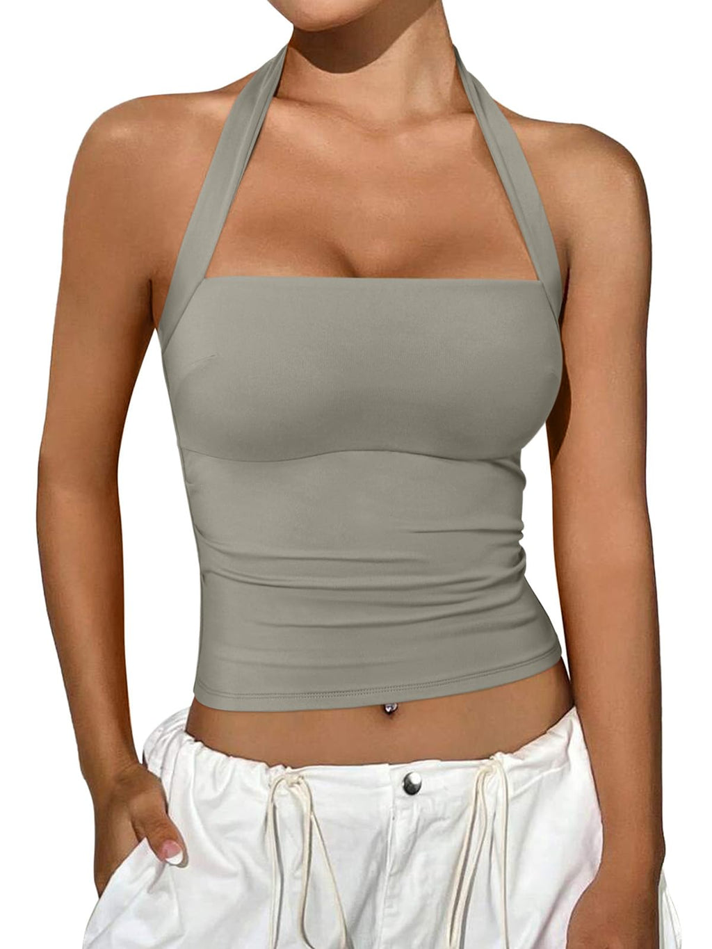 REORIA Halter Tops for Women Summer Sleeveless Going Out Outfits Y2K Trendy Cute Crop Tank Top Clothes