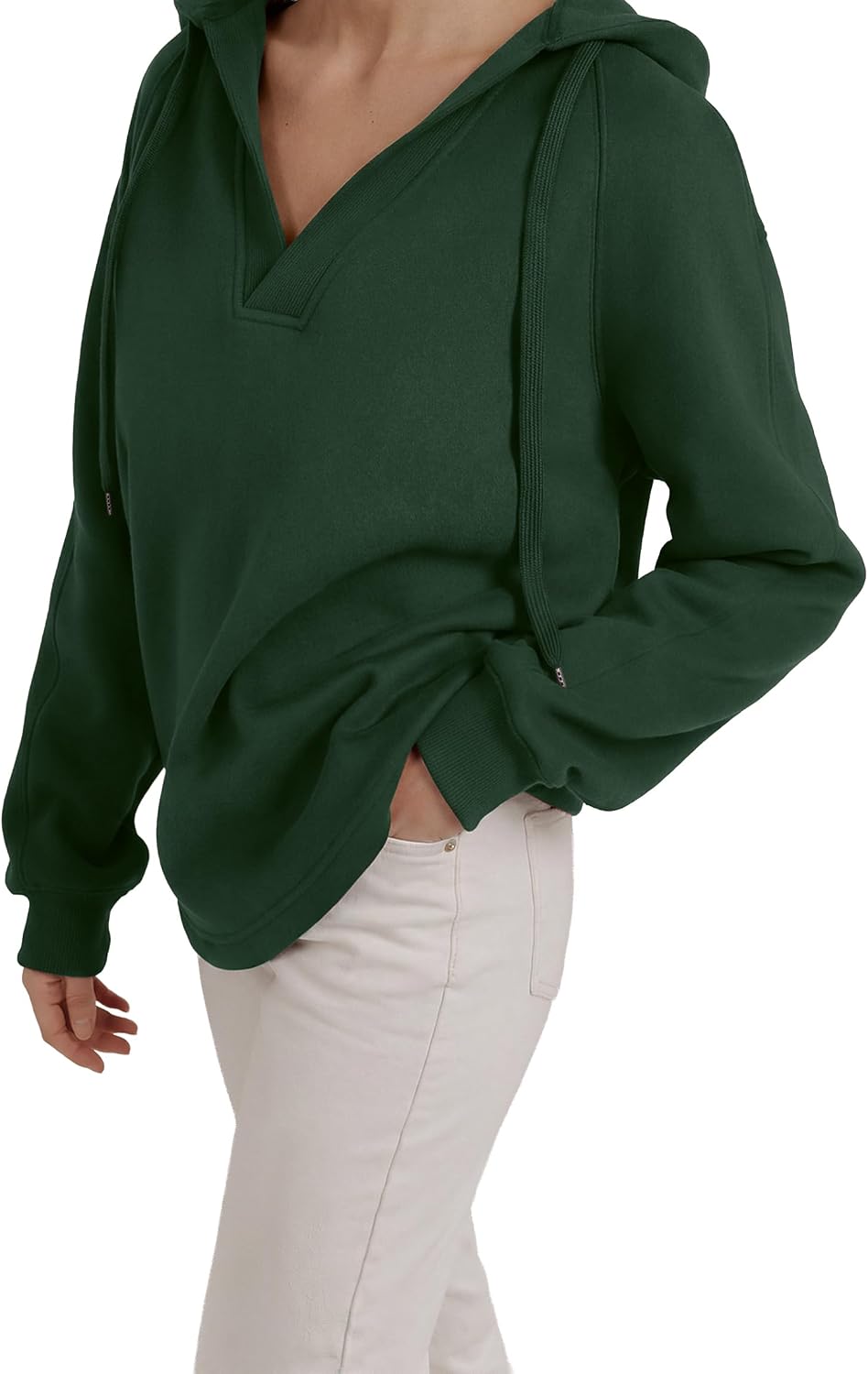 Oversized V Neck Hooded Pullover Sweatshirt