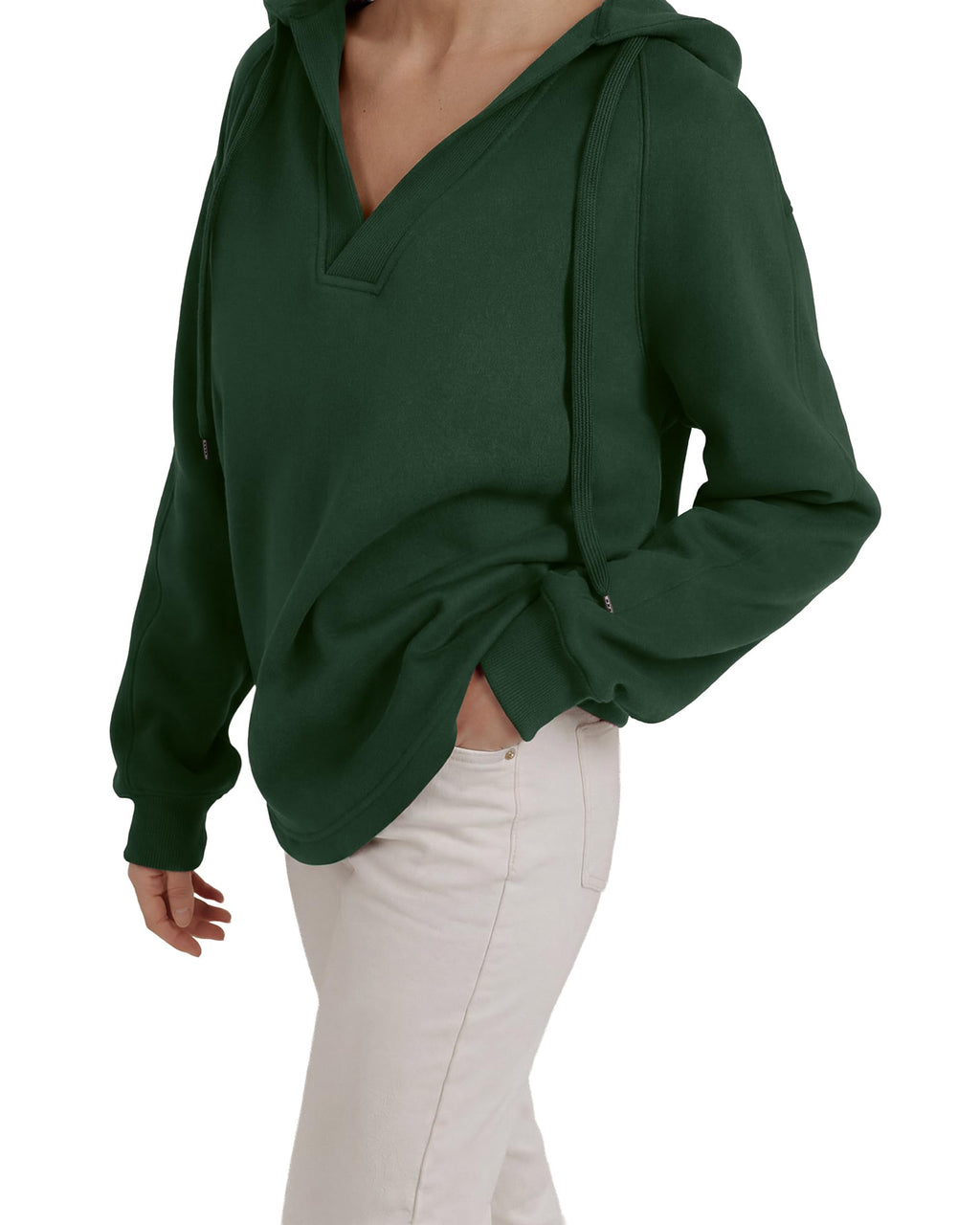 Oversized V Neck Hooded Pullover Sweatshirt