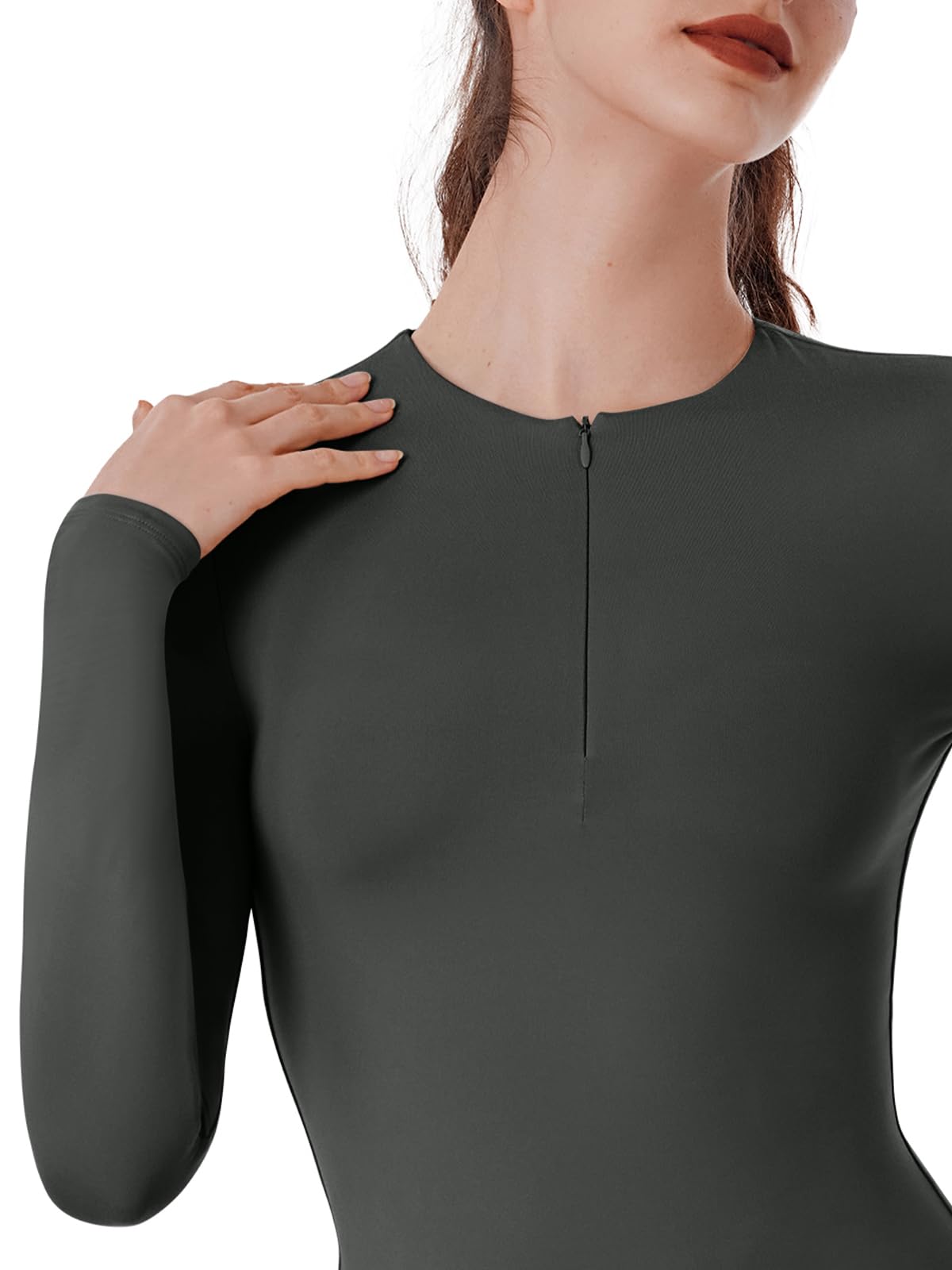 Quarter Zip V Neck Long Sleeve Cropped Top