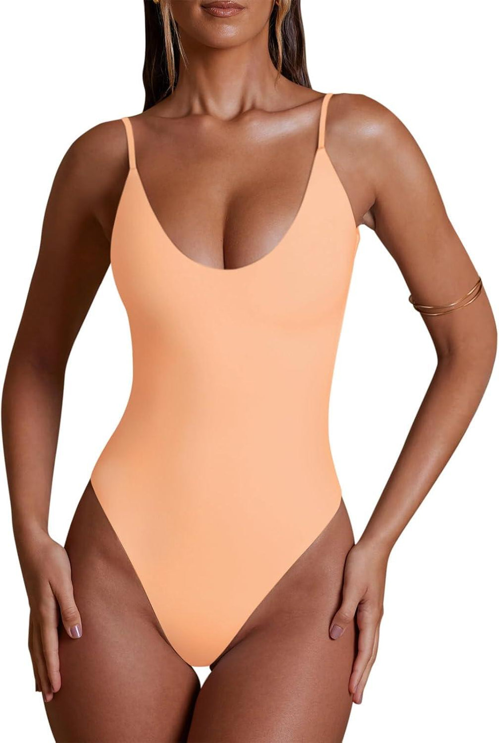 Deep Round Neck Double Lined Trendy Bodysuit Tank Tops – REORIA