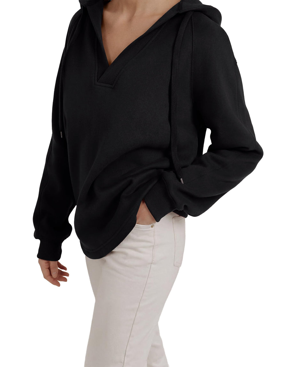 Oversized V Neck Hooded Pullover Sweatshirt