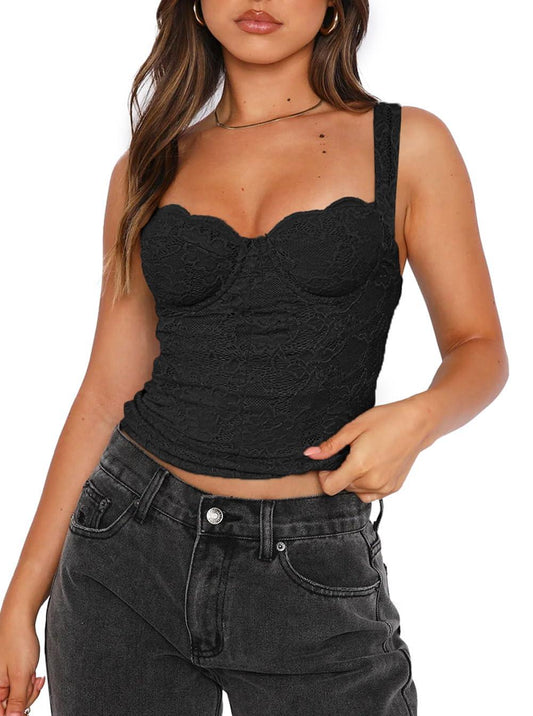 Nocturnal Grace Lace Bustier Top - REORIA