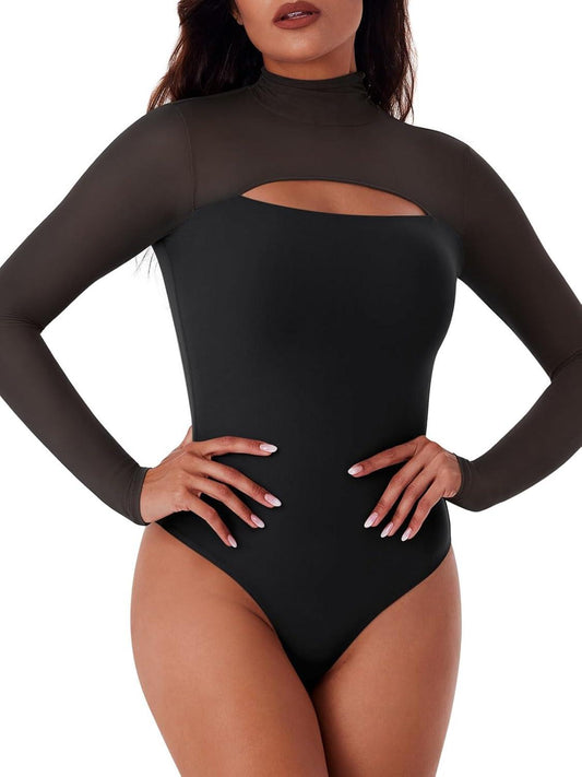 Mock Neck Long Sleeve Sheer Mesh Going Out Outfits - REORIA