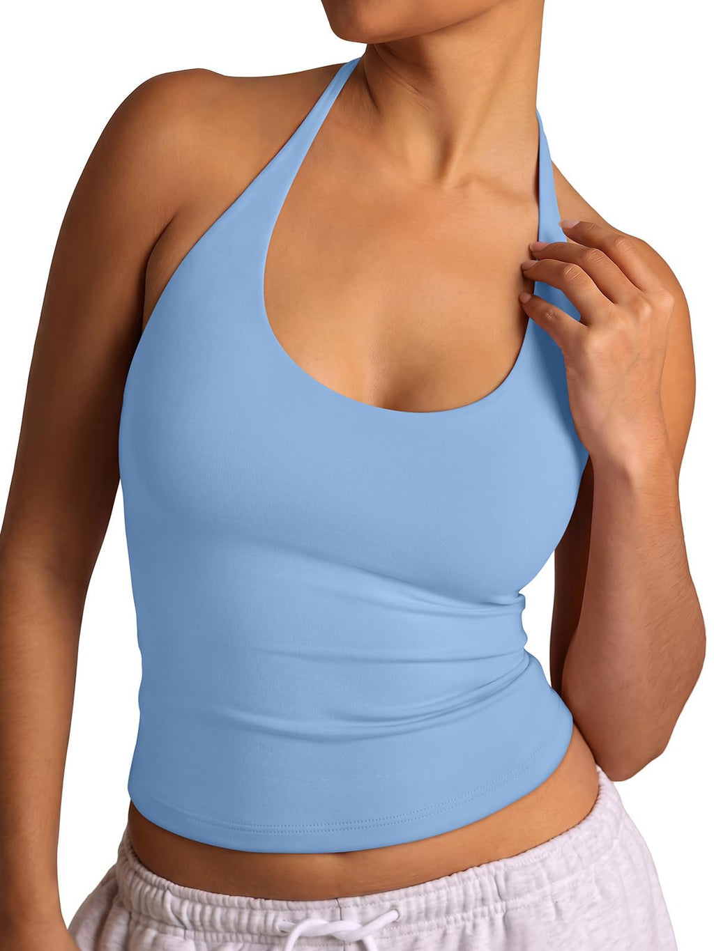 Halter Backless Tie Scoop Neck Double Lined Basic Top