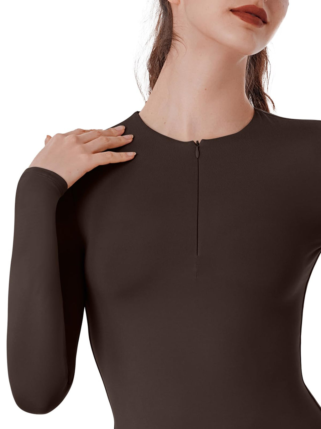 Quarter Zip V Neck Long Sleeve Cropped Top