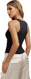 REORIA Womens High Neck Sleeveless Tank Tops Racerback Double Lined Basic Tops Summer Fitted Going Out Tops