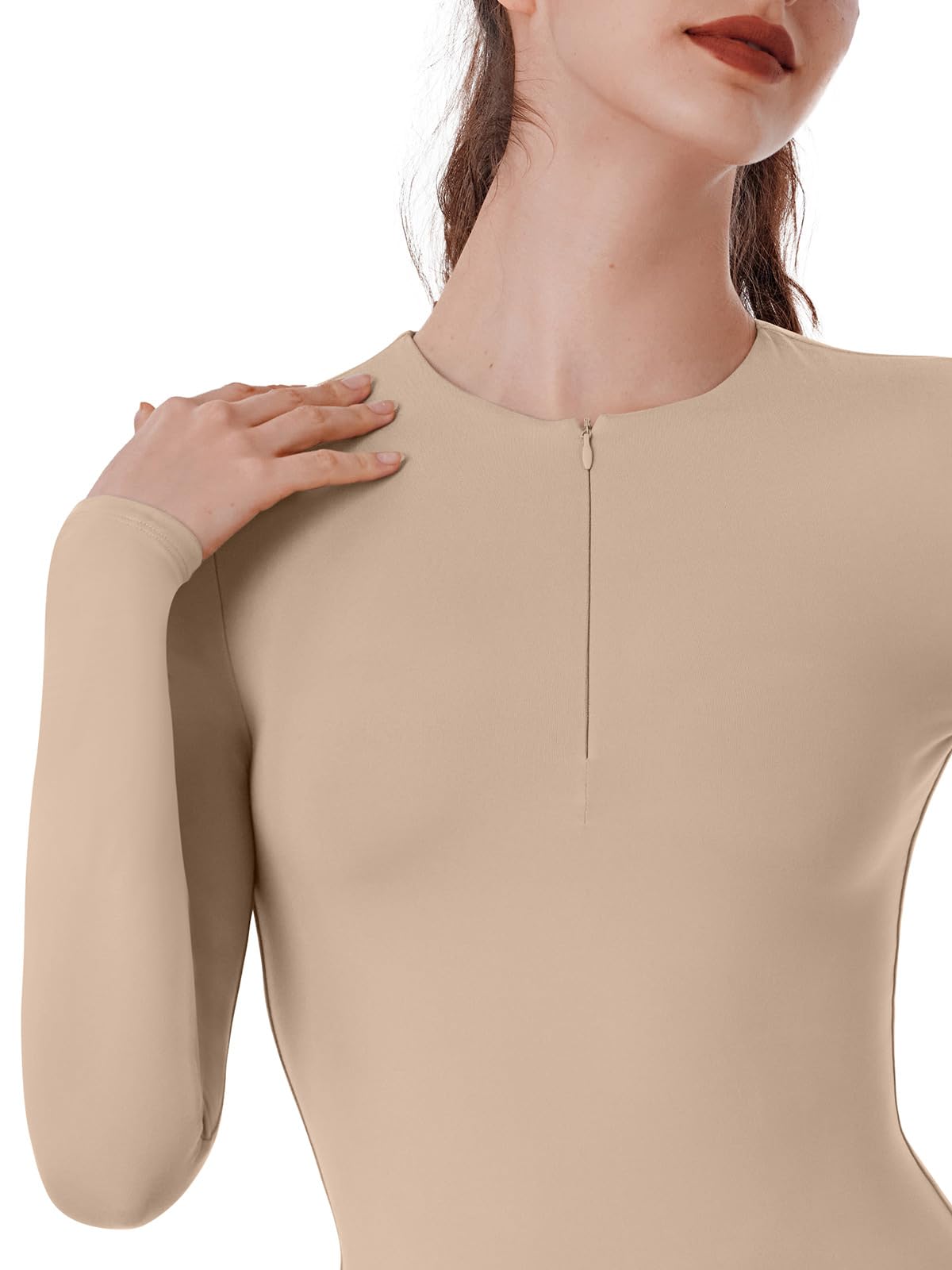Quarter Zip V Neck Long Sleeve Cropped Top