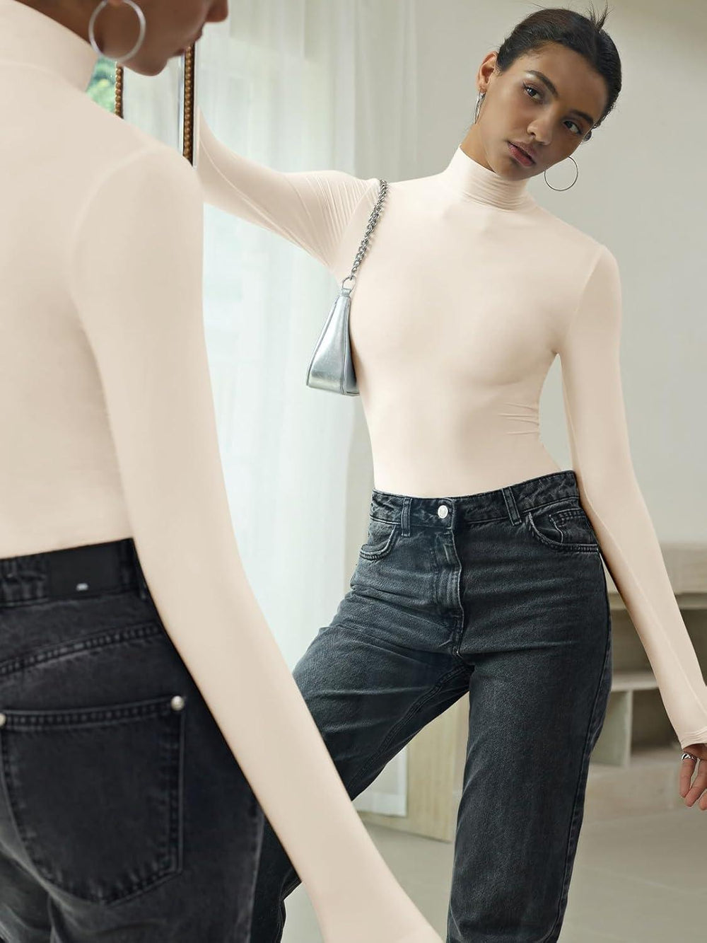 Veil of Shadows Mock Neck Bodysuit - REORIA