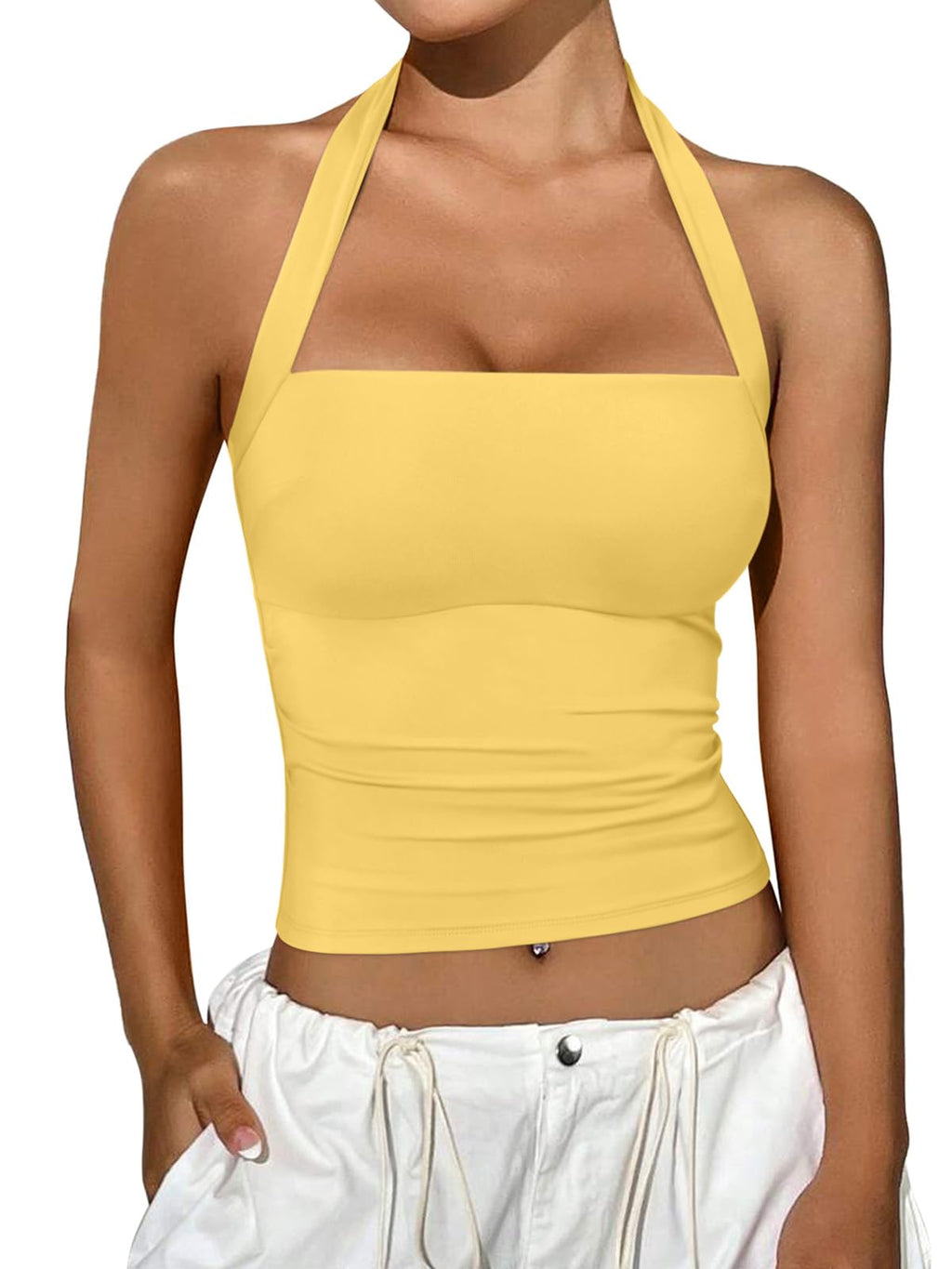 REORIA Halter Tops for Women Summer Sleeveless Going Out Outfits Y2K Trendy Cute Crop Tank Top Clothes