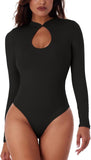 Keyhole Charm Long Sleeve Cut-Out Bodysuit - REORIA