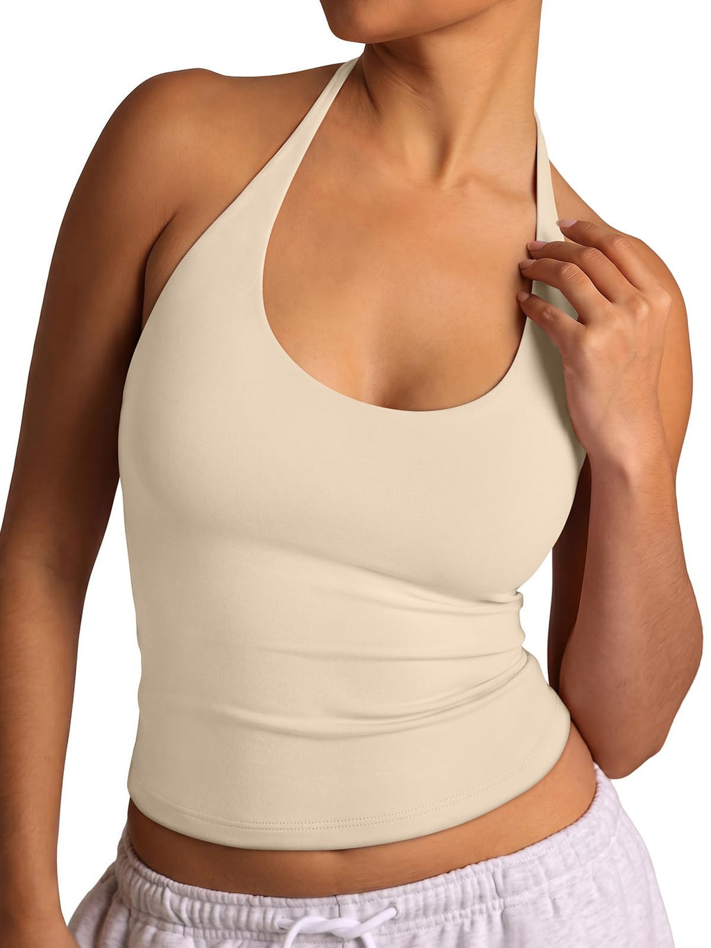 Halter Backless Tie Scoop Neck Double Lined Basic Top