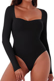 Square Sweetheart Neck Body Suit Going Out Double Lined Thong Top - REORIA