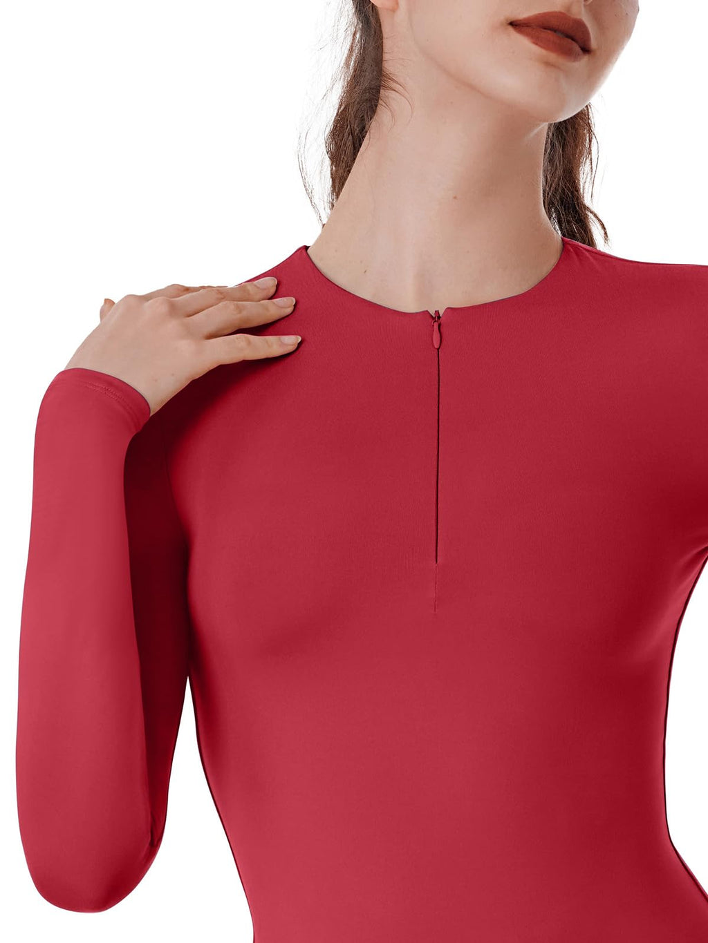 Quarter Zip V Neck Long Sleeve Cropped Top