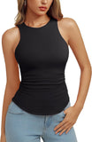 REORIA Womens High Neck Sleeveless Tank Tops Racerback Double Lined Basic Tops Summer Fitted Going Out Tops