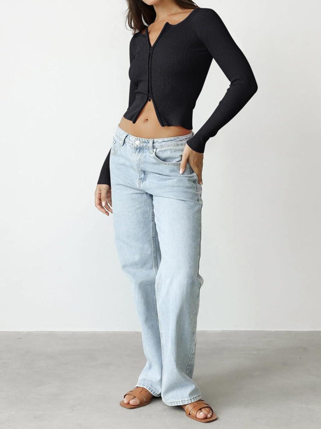 Versatile Charm Double Zip Cropped Cardigan - REORIA