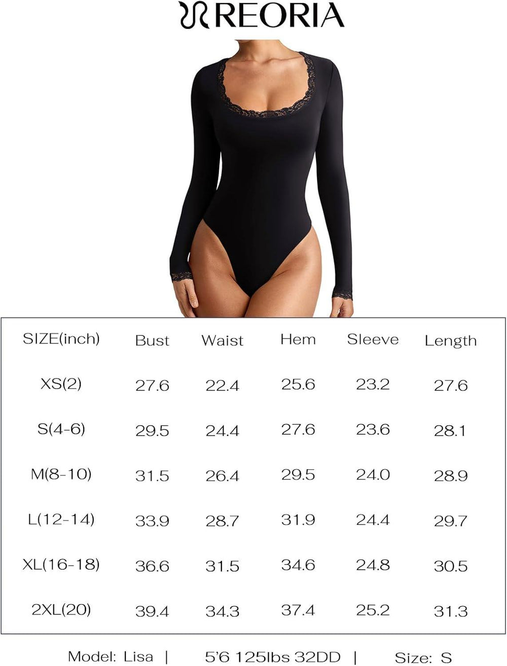 Scoop Neck Long Sleeve Double Lined Layering Slim Bodysuit Tops - REORIA