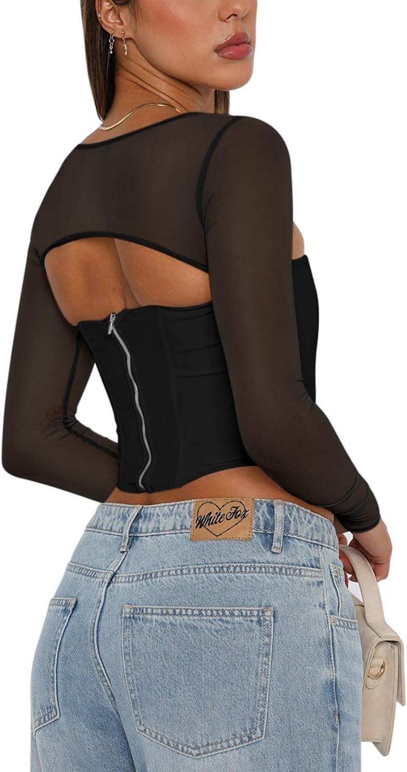 Refined Mesh Boned Corset Crop Top - REORIA