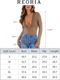 Trendy Sexy Plunge Deep V Neck Long Sleeve Bodysuit Double Lined Going Out Tops - REORIA