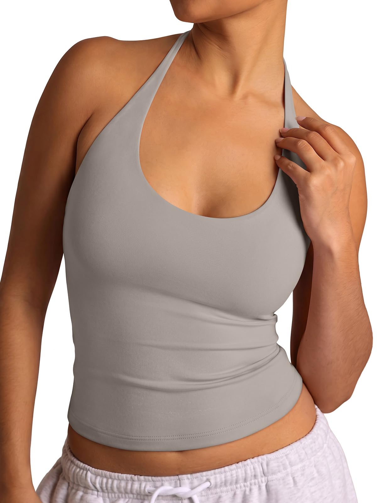 Halter Backless Tie Scoop Neck Double Lined Basic Top – REORIA