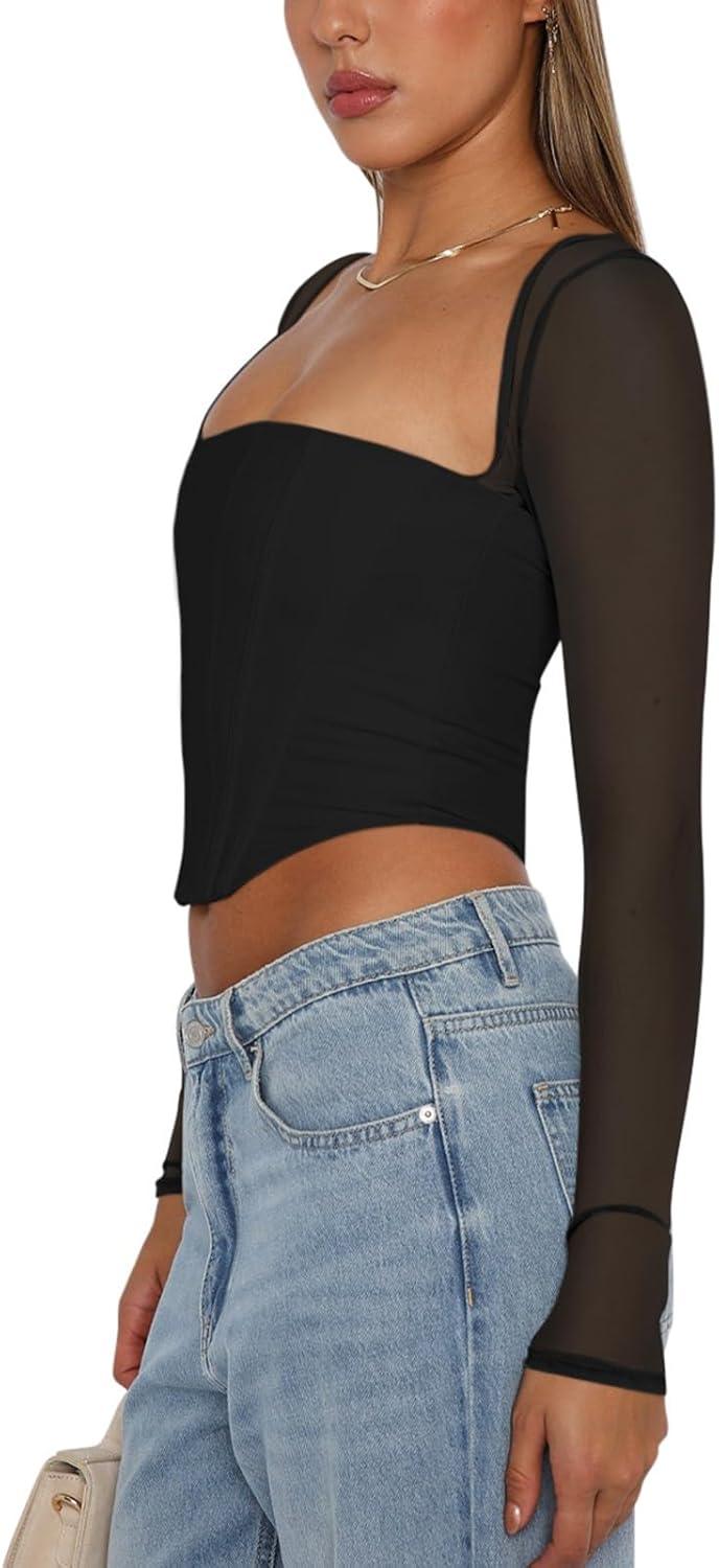 Refined Mesh Boned Corset Crop Top - REORIA