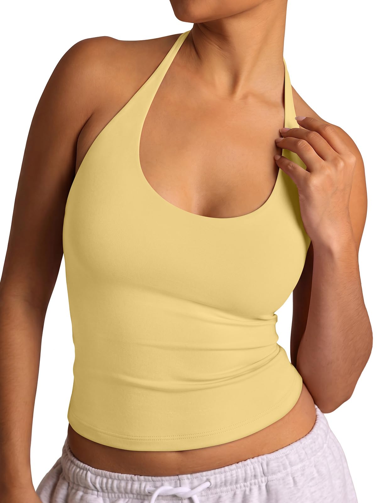 Halter Backless Tie Scoop Neck Double Lined Basic Top