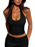 REORIA Women's Halter Backless Crop Top Sexy Going Out Double Lined Tank Tops Y2K 2026 Outfits