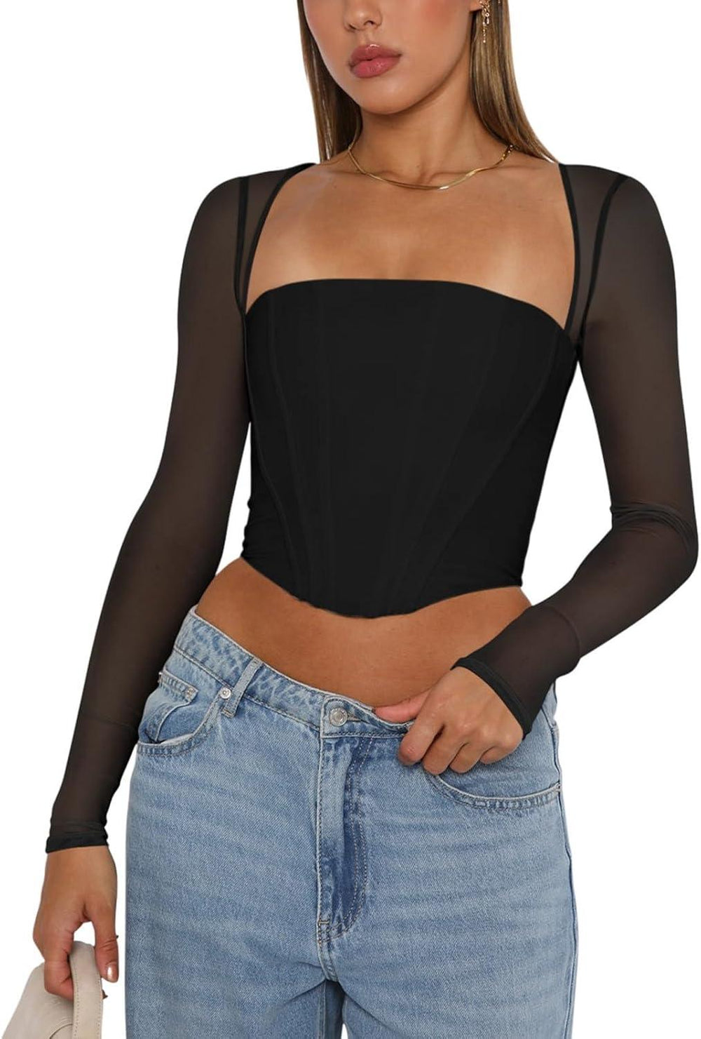 Refined Mesh Boned Corset Crop Top - REORIA