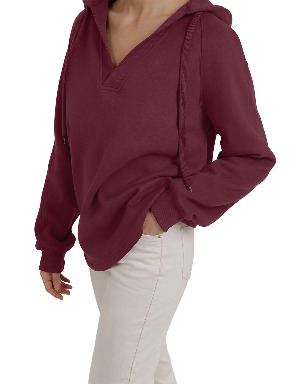 Oversized V Neck Hooded Pullover Sweatshirt