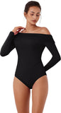 Single Off-Shoulder Bodysuit Double Layer Ruching Sexy Elegant Tops - REORIA