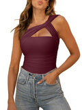 REORIA Womens Sexy One Shoulder Asymmetrical Leopard Print Mesh Ruched Backless Going Out Bodysuits Tops