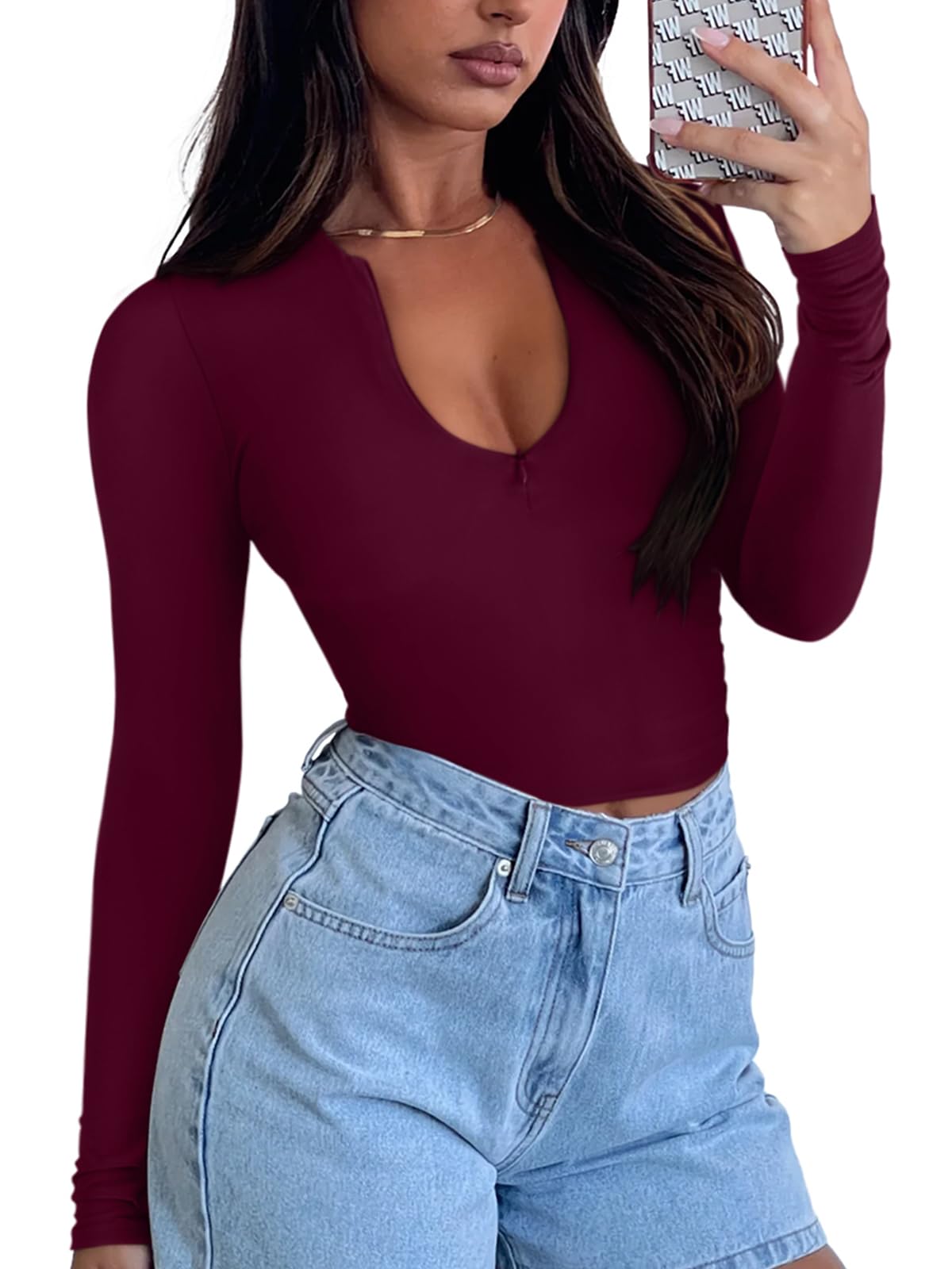 Quarter Zip V Neck Long Sleeve Cropped Top