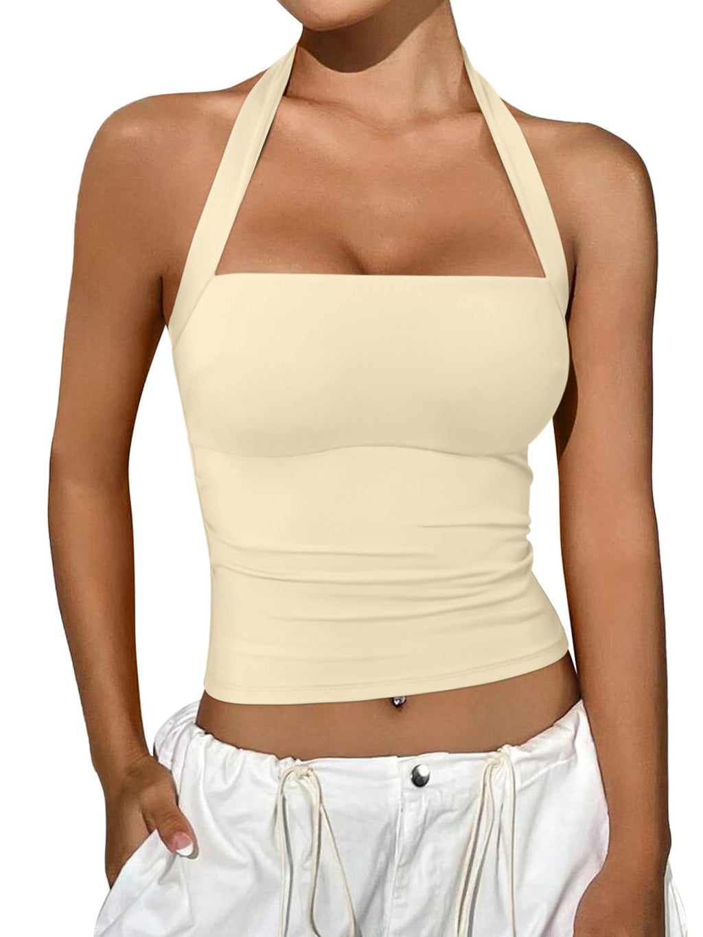 REORIA Halter Tops for Women Summer Sleeveless Going Out Outfits Y2K Trendy Cute Crop Tank Top Clothes