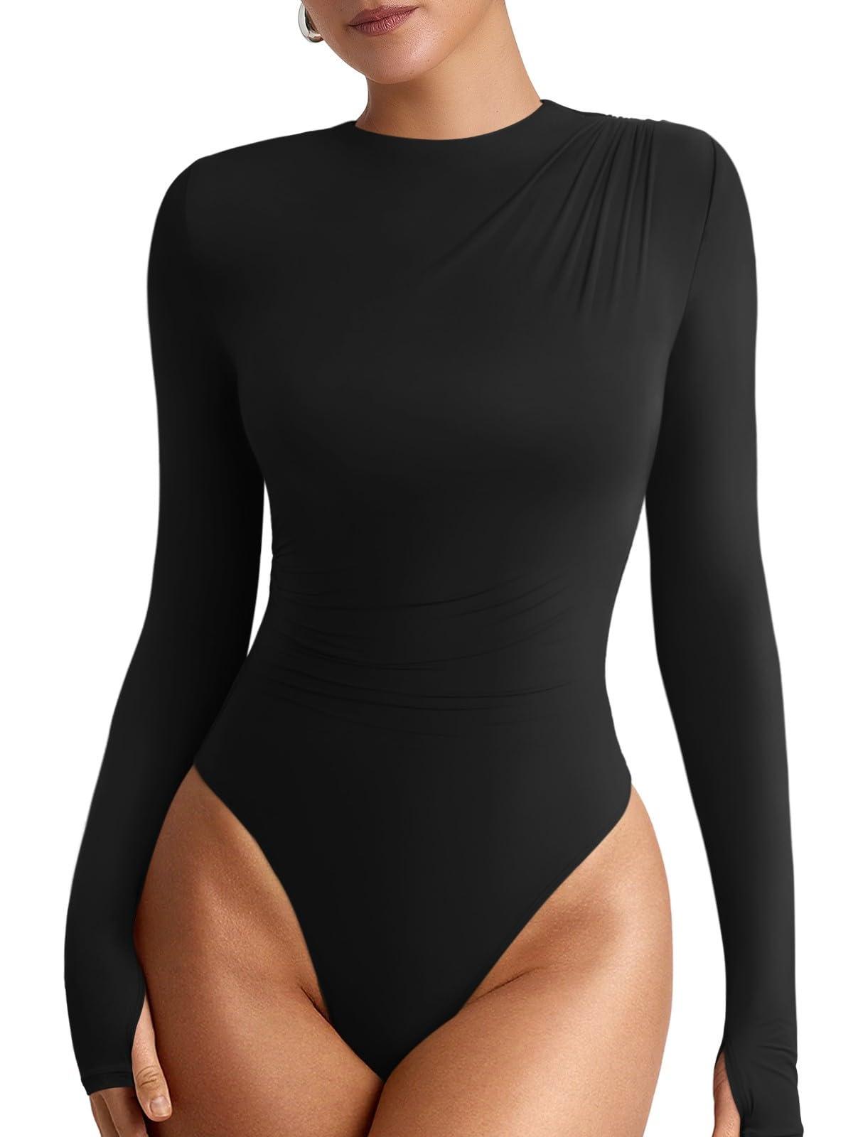 Refined Contour Ruched Bodysuit with Thumbholes - REORIA