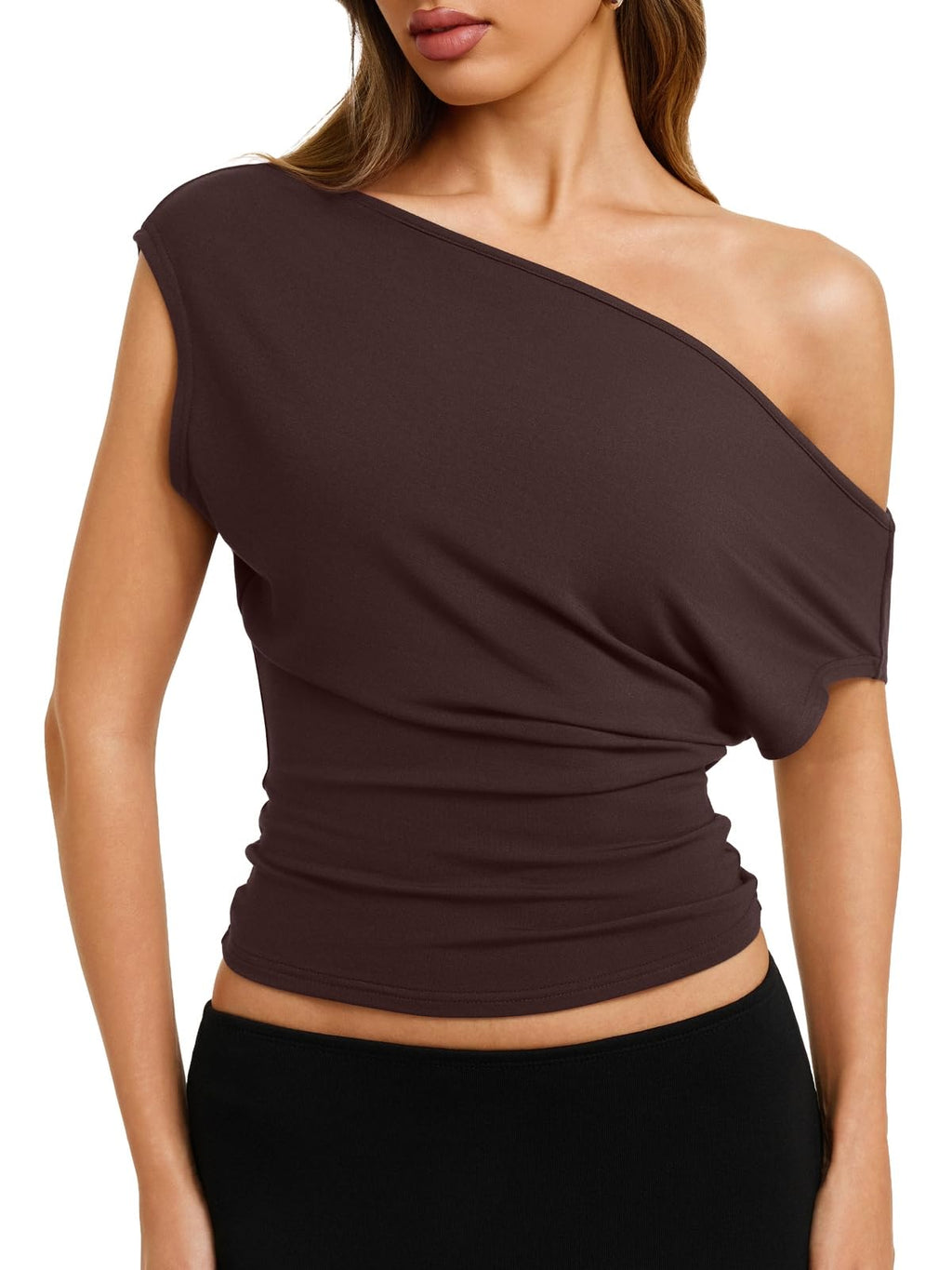 REORIA Womens Cinched Waist Off The Shoulder Tops Y2K Going Out T-Shirts | Soft Cotton Material Boat Neck Banded Bottom 2026 Summer Beach Fashion Casual Loose Cap Sleeves Shirts