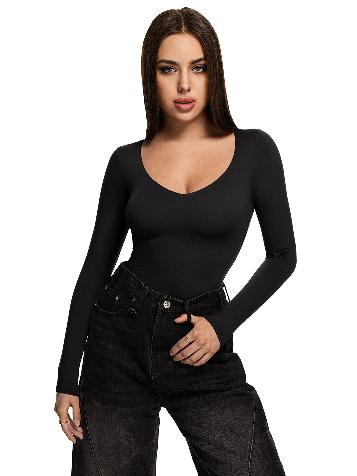 V Neck Long Sleeve Slim Fitted Fall Going Out Tops