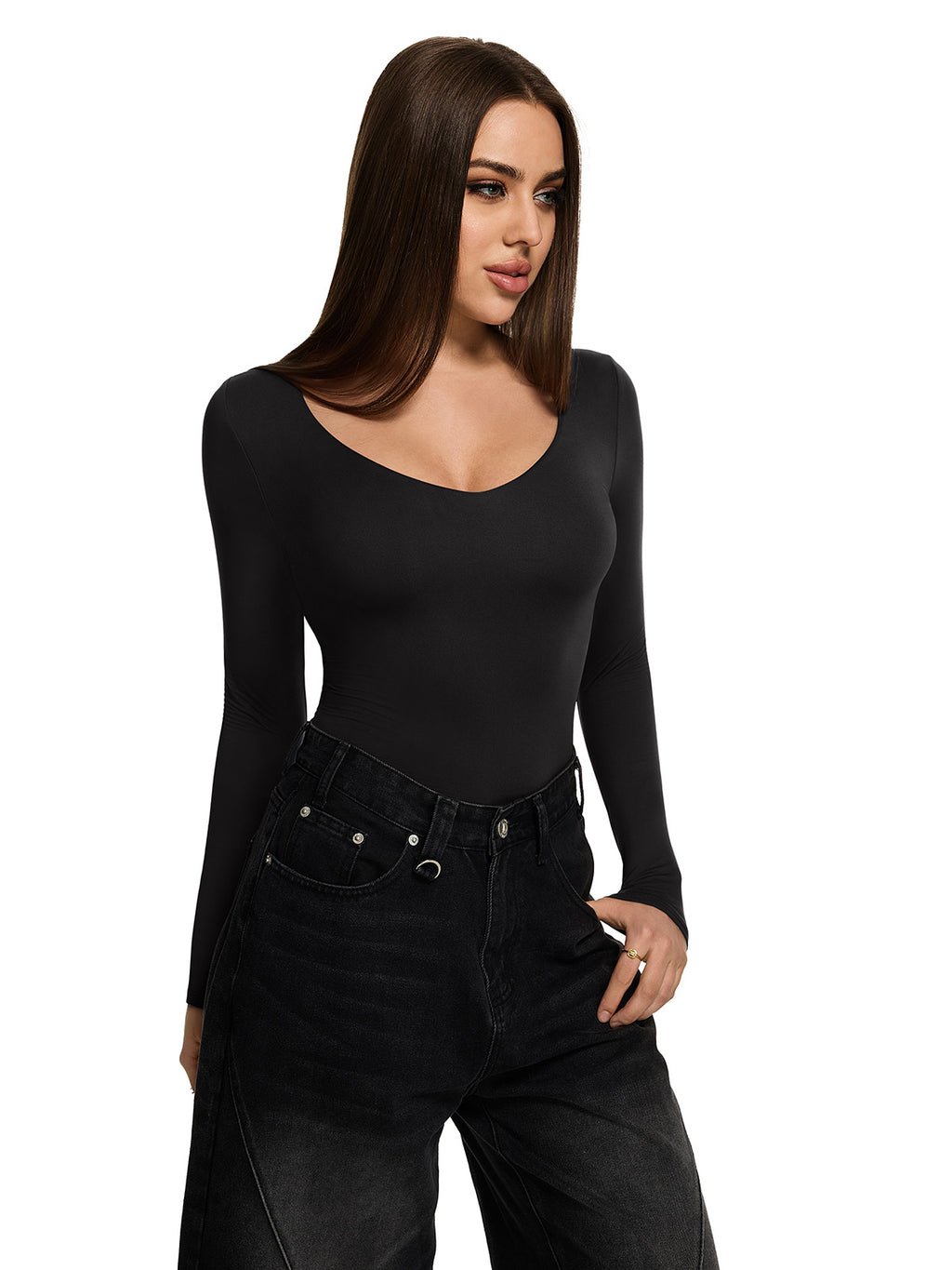V Neck Long Sleeve Slim Fitted Fall Going Out Tops