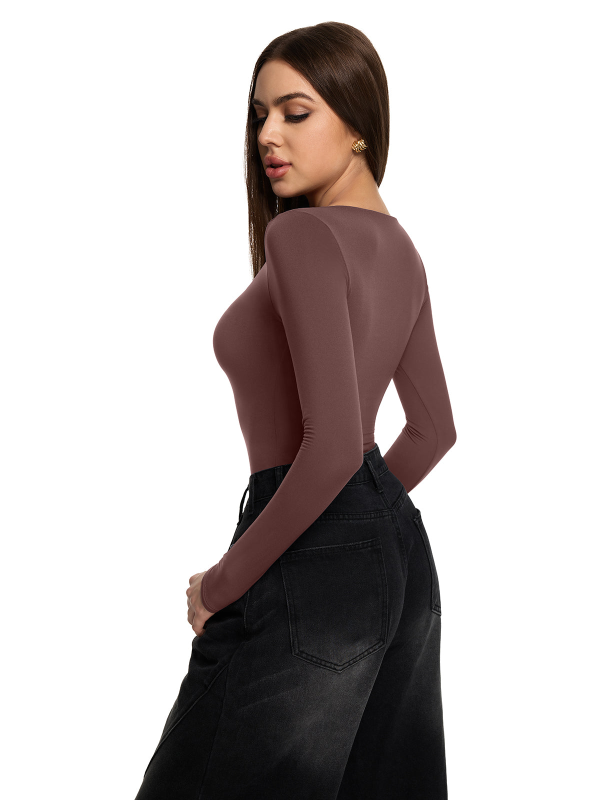 V Neck Long Sleeve Slim Fitted Fall Going Out Tops